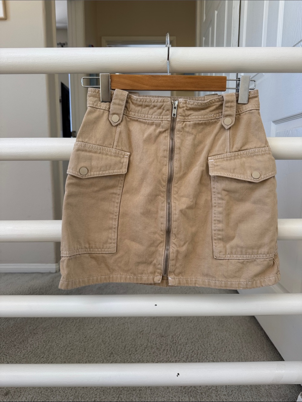 Topshop Beige Twill Mini Skirt